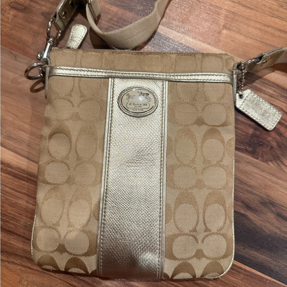 Coach Beige and Metallic Crossbody Bag